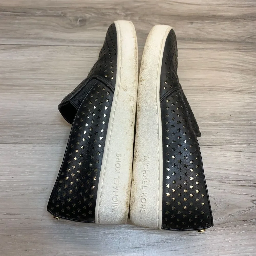 Michael Kors Womens Slip‎ On Shoes Black Leather Perforated Round Toe 5.5 M